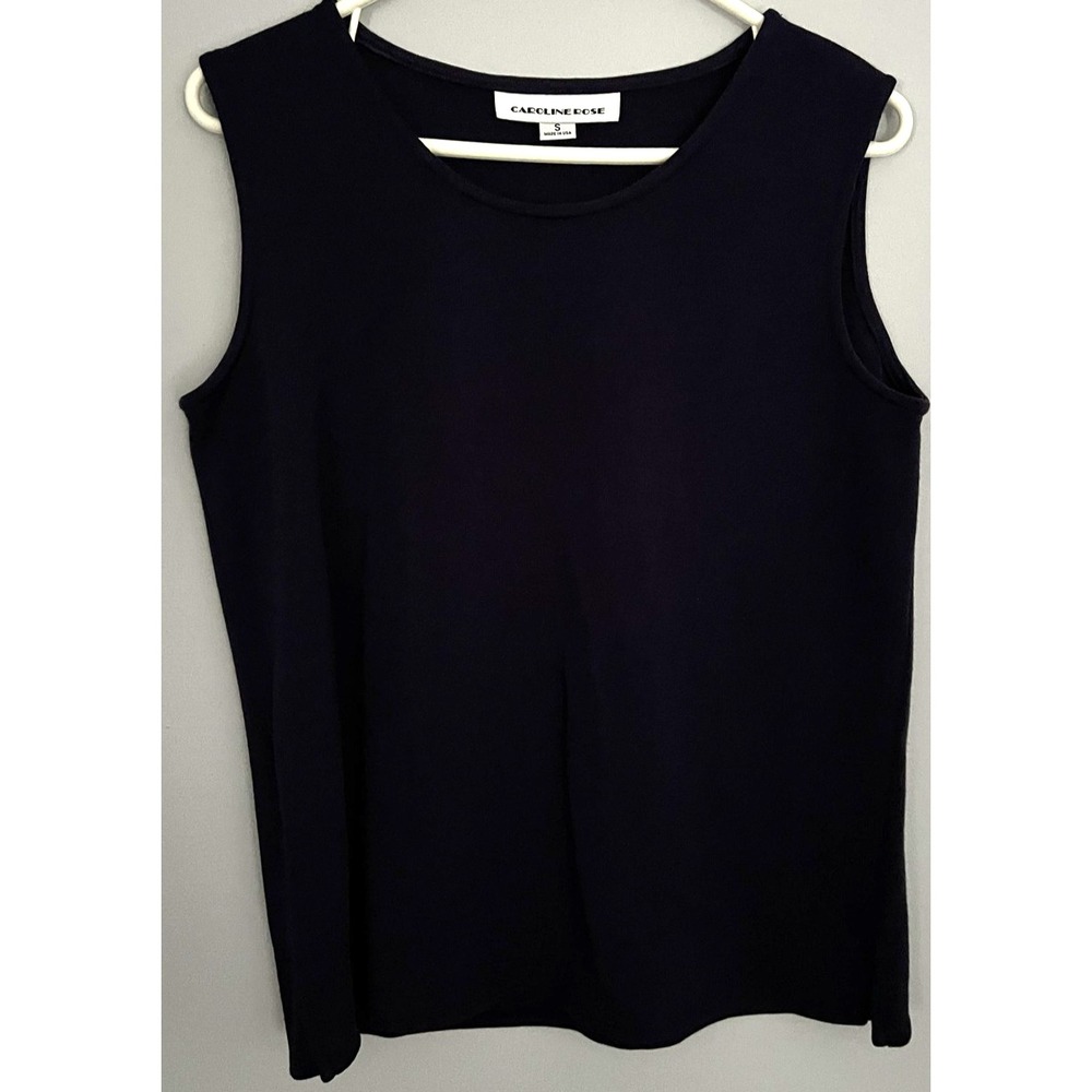 Caroline Rose Shirt Womens S Blue Wool Sleeveless Tank Knit Shell Made USA
